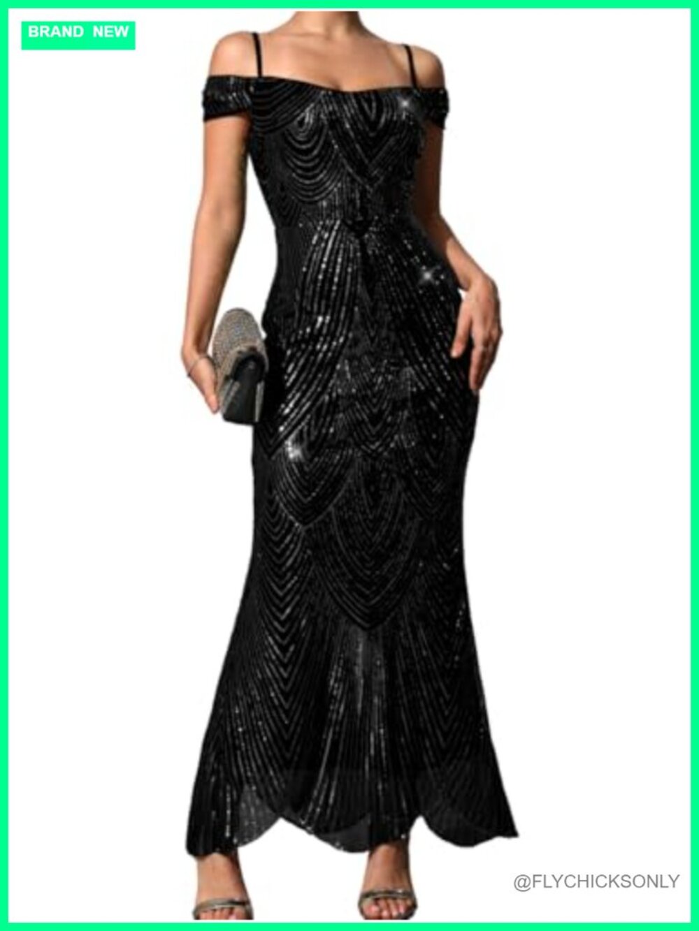 Sequin Off Shoulder Bodycon Maxi Dress Formal Evening Gown